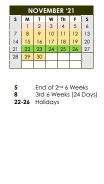 District School Academic Calendar for Hutchinson Elementary for November 2021