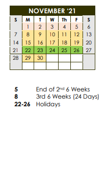 District School Academic Calendar for Wallace Accelerated H S for November 2021