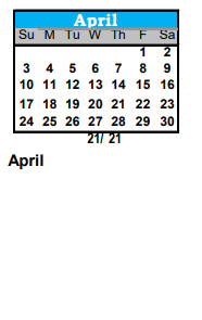 District School Academic Calendar for Bijou Alternative Program for April 2022