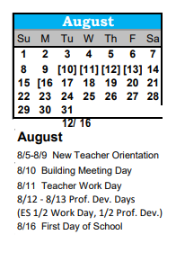 District School Academic Calendar for Sabin Middle School for August 2021