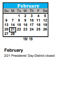 District School Academic Calendar for Roosevelt Edison Charter School for February 2022