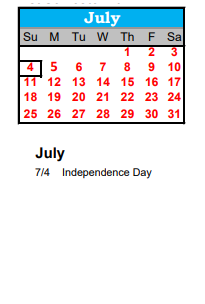 District School Academic Calendar for Jefferson Elementary School for July 2021