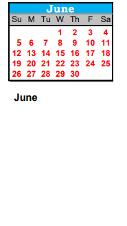 District School Academic Calendar for Monroe Elementary School for June 2022