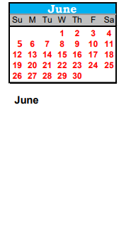 District School Academic Calendar for Bijou Alternative Program for June 2022