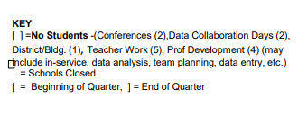 District School Academic Calendar Legend for Adams Elementary School
