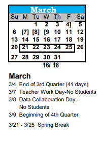 District School Academic Calendar for Bijou Alternative Program for March 2022