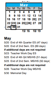District School Academic Calendar for Howbert Elementary School for May 2022