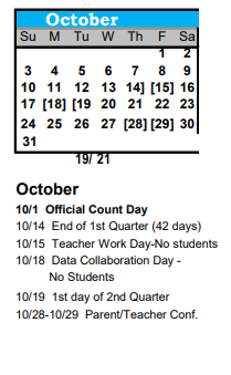 District School Academic Calendar for Fremont Elementary School for October 2021