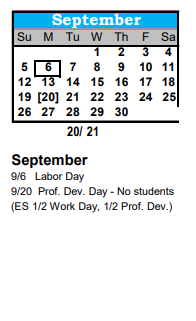 District School Academic Calendar for Rudy Elementary School for September 2021