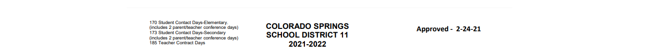 District School Academic Calendar for Bijou Alternative Program