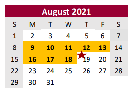 District School Academic Calendar for Brazoria Co J J A E P for August 2021