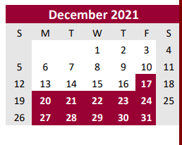 District School Academic Calendar for Columbia H S for December 2021