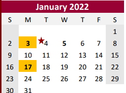 District School Academic Calendar for Brazoria Co J J A E P for January 2022