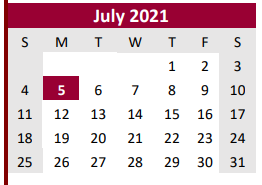 District School Academic Calendar for West Brazos Junior High for July 2021