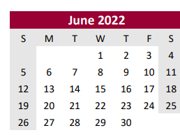 District School Academic Calendar for Brazoria Co J J A E P for June 2022