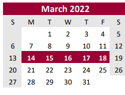 District School Academic Calendar for Brazoria Co J J A E P for March 2022