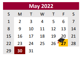 District School Academic Calendar for Brazoria Co J J A E P for May 2022