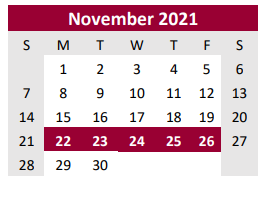 District School Academic Calendar for Wild Peach El for November 2021