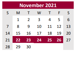 District School Academic Calendar for Columbia H S for November 2021