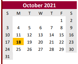 District School Academic Calendar for Brazoria Co J J A E P for October 2021