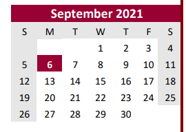 District School Academic Calendar for Brazoria Co J J A E P for September 2021