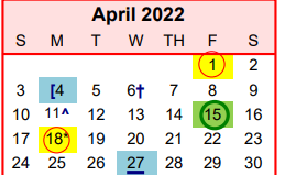 District School Academic Calendar for Columbus Elementary School for April 2022