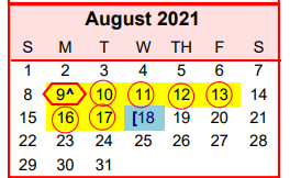 District School Academic Calendar for Columbus Junior High School for August 2021