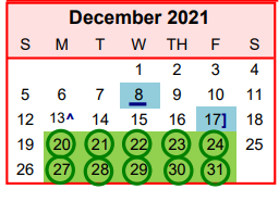 District School Academic Calendar for Columbus Junior High School for December 2021