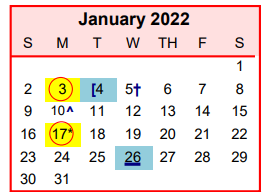 District School Academic Calendar for Columbus Elementary School for January 2022