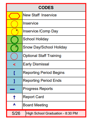 District School Academic Calendar Legend for Columbus Elementary School