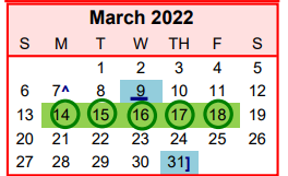 District School Academic Calendar for Columbus Junior High School for March 2022
