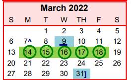 District School Academic Calendar for Columbus High School for March 2022