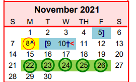 District School Academic Calendar for Columbus Junior High School for November 2021