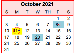 District School Academic Calendar for Columbus Junior High School for October 2021