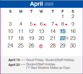 District School Academic Calendar for Bill Brown Elementary School for April 2022