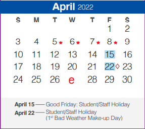 District School Academic Calendar for Mountain Valley Middle School for April 2022