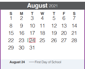 District School Academic Calendar for Church Hill Middle School for August 2021