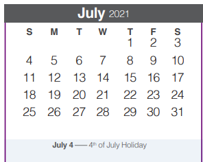 District School Academic Calendar for Smithson Valley Middle for July 2021