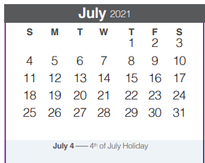 District School Academic Calendar for Memorial High School for July 2021