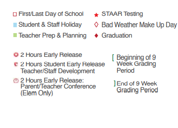 District School Academic Calendar Legend for Spring Branch Middle