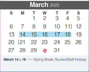 District School Academic Calendar for Goodwin Frazier Elementary School for March 2022