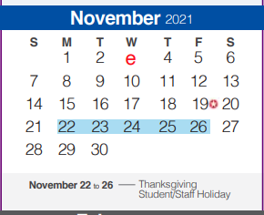 District School Academic Calendar for Rebecca Creek Elementary School for November 2021