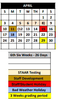 District School Academic Calendar for Comanche High School for April 2022