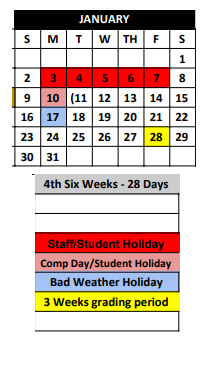 District School Academic Calendar for Comanche Elementary for January 2022