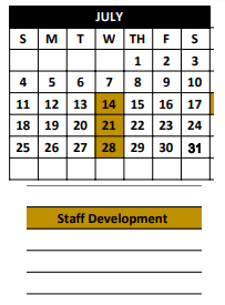 District School Academic Calendar for Comanche Elementary for July 2021