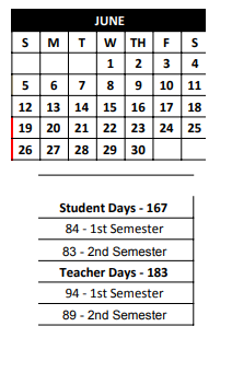 District School Academic Calendar for Comanche Accelerated Lrn Ctr for June 2022