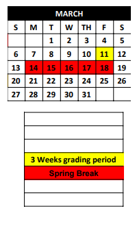 District School Academic Calendar for Comanche Accelerated Lrn Ctr for March 2022