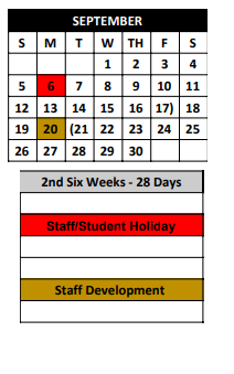 District School Academic Calendar for Jefferies Junior High for September 2021