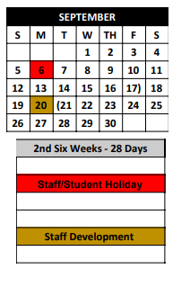 District School Academic Calendar for Comanche Elementary for September 2021