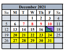 District School Academic Calendar for Comfort Middle for December 2021